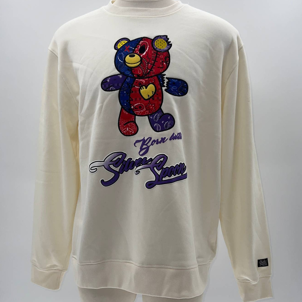 Bleeker & Mercer Cream Embroidered Teddy Bear PullOver Crew Neck Sweater NWT- XL